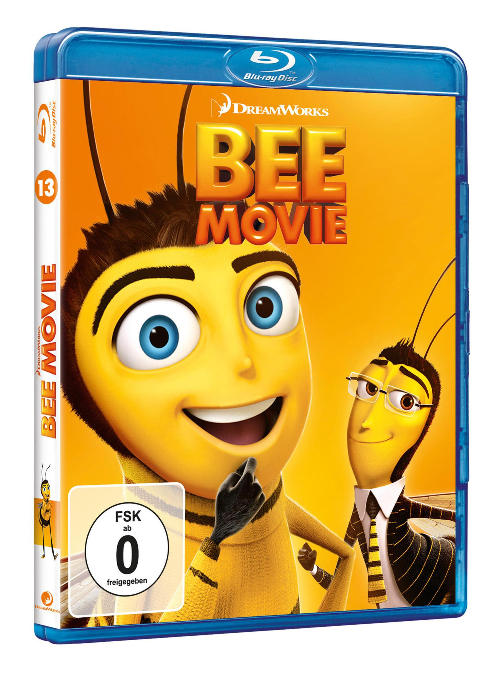 Blu-ray-Hülle von Bee Movie mit Barry B. Benson und Adam Flayman vor gelbem Hintergrund.