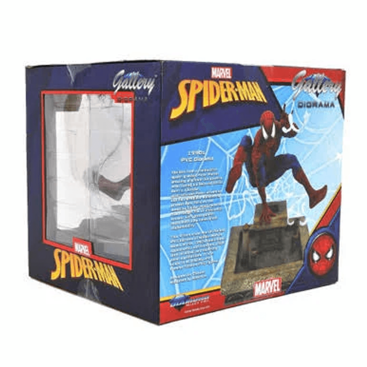 Empaque de la figura de PVC Marvel Spider-Man Gallery Diorama con ilustración y ventana transparente.