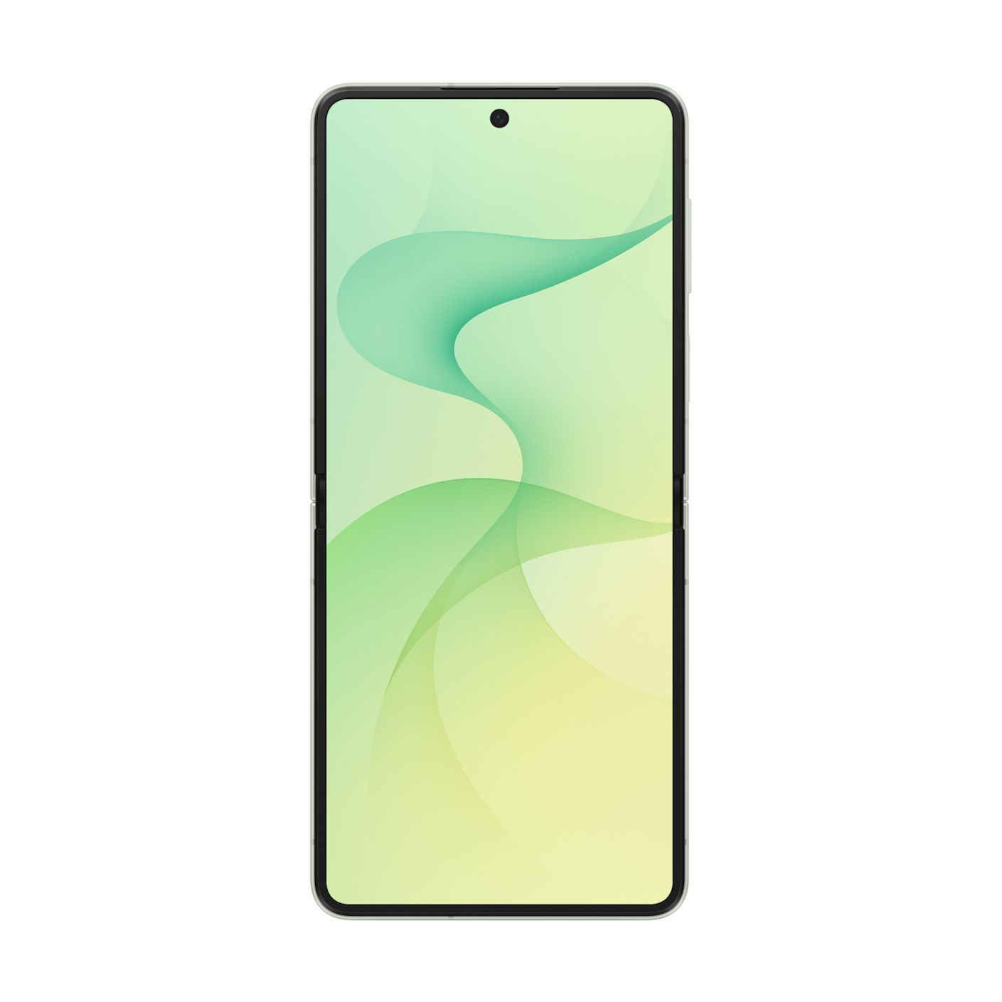 Un teléfono inteligente con un patrón de ondas verde y amarillo brillante en la pantalla.