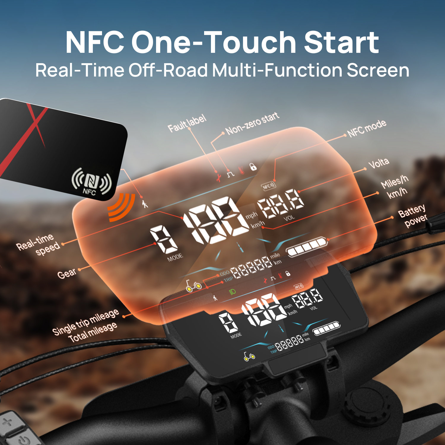 Wyświetlacz hulajnogi elektrycznej z NFC i prędkością.