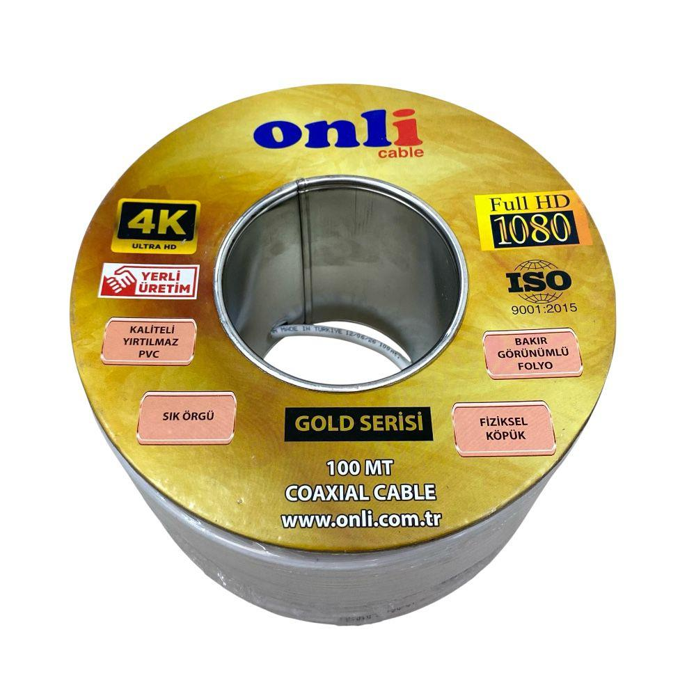 4K, 1080p ve 100 metre özellikli Onli Gold Serisi koaksiyel kablo makarası.