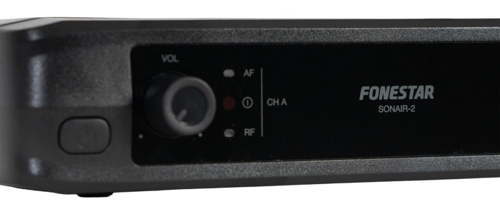 Czarne urządzenie audio Fonestar Sonair-2 z pokrętłem głośności i przyciskiem zasilania.