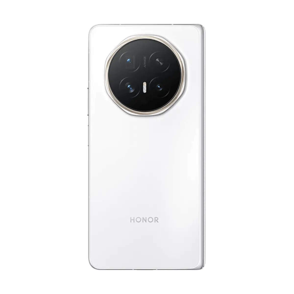 Parte trasera de un smartphone Honor blanco con un módulo de cámara grande y redondo.