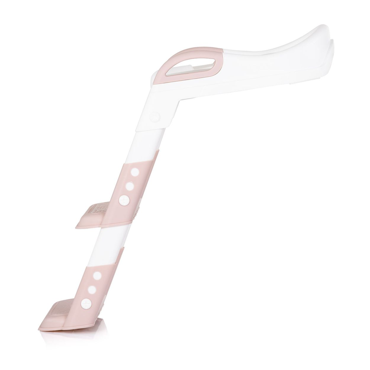 Ein weiß-rosa Toilettentrainer mit integrierter Leiter und Sitz.