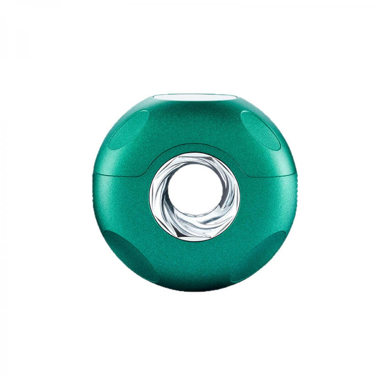 Eine grüne, kugelförmige Vorrichtung mit einer spiralförmigen Öffnung in der Mitte.