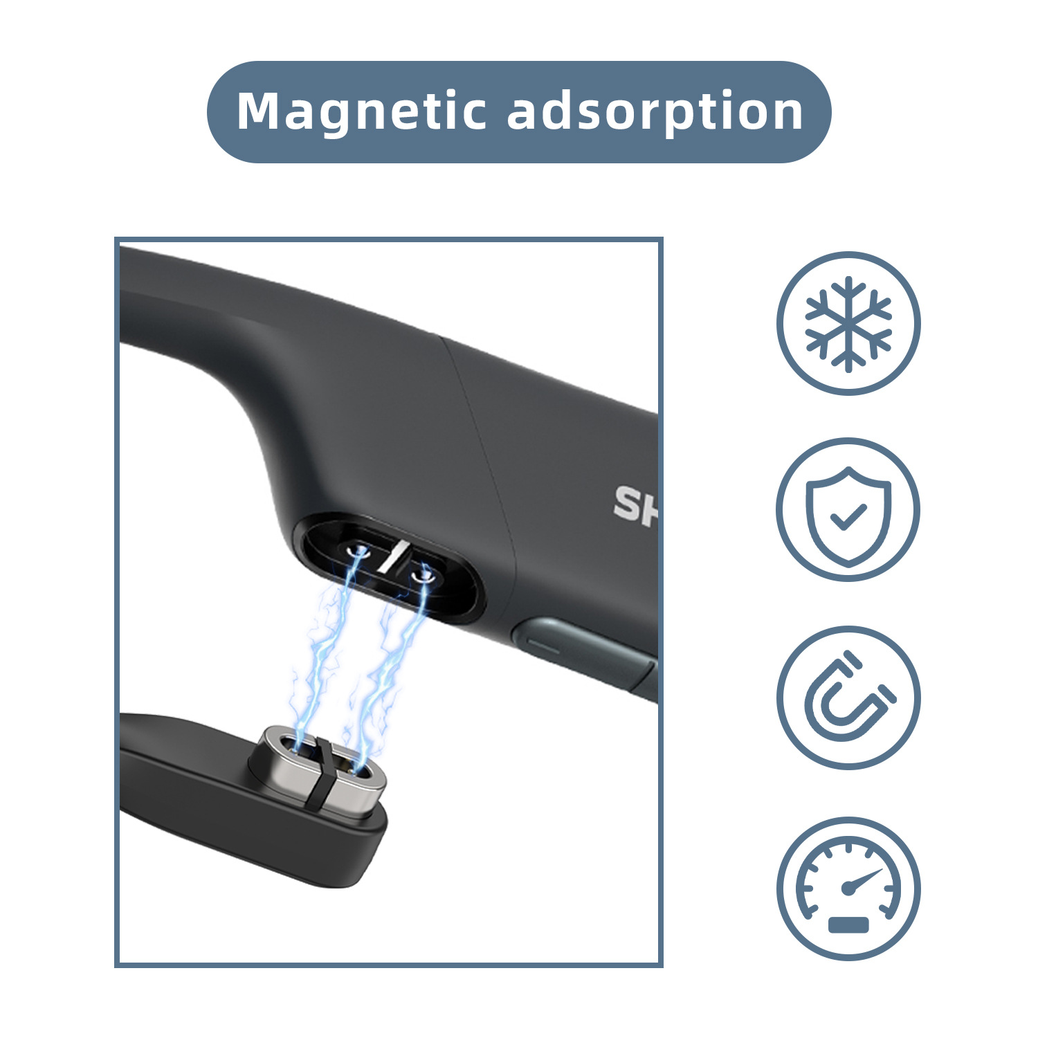 Magnetische Adsorption von zwei schwarzen Bauteilen mit elektrischen Funken dazwischen.