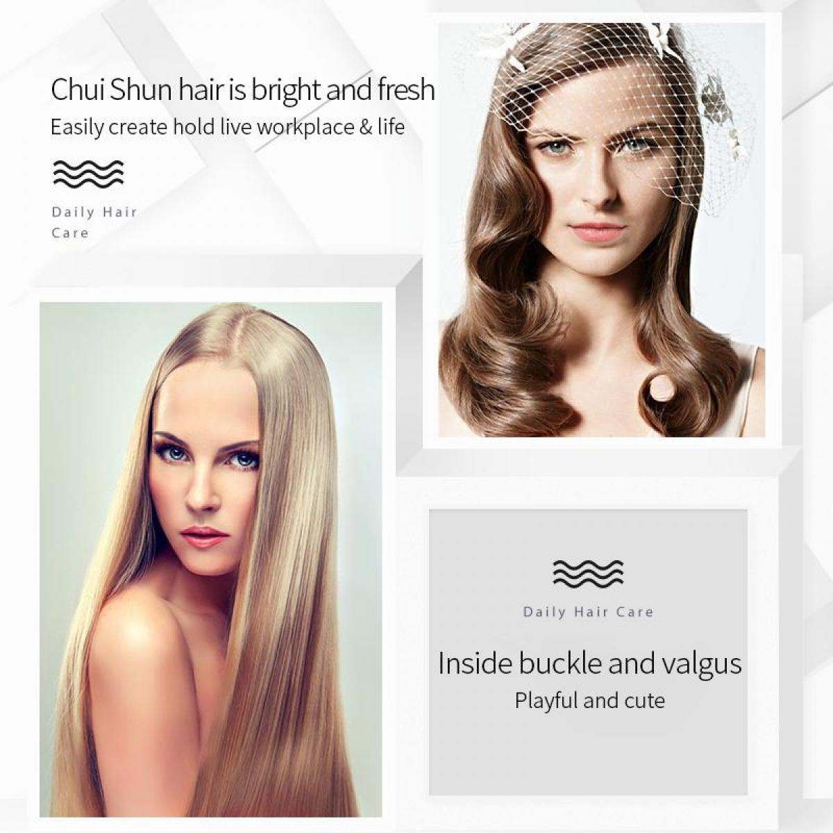Collage von zwei Frauen mit gepflegtem Haar und englischem Werbetext.