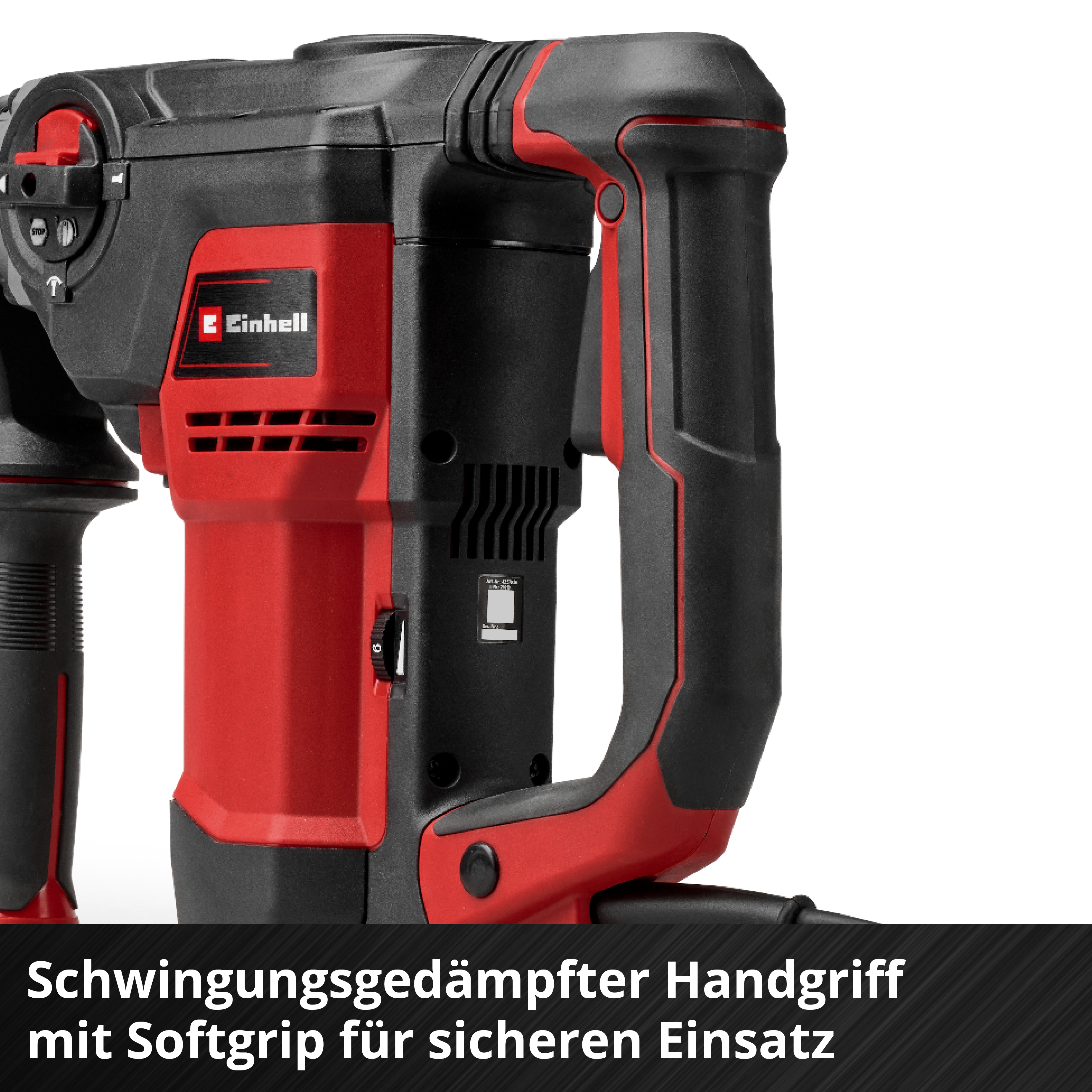 Einhell Bohrhammer in Rot und Schwarz mit ergonomischem Handgriff und Einhell Logo.