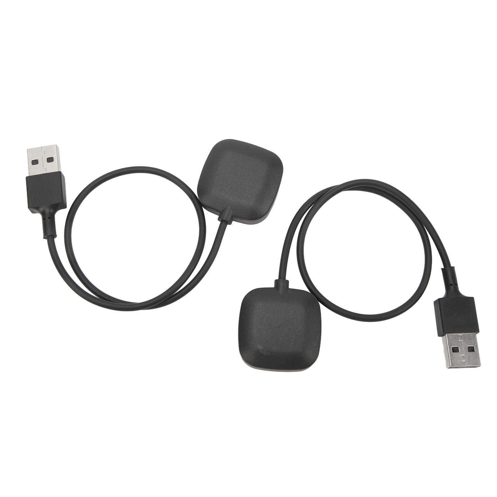 Zwei schwarze USB-Kabel mit rechteckigen Sensoren auf weißem Hintergrund.