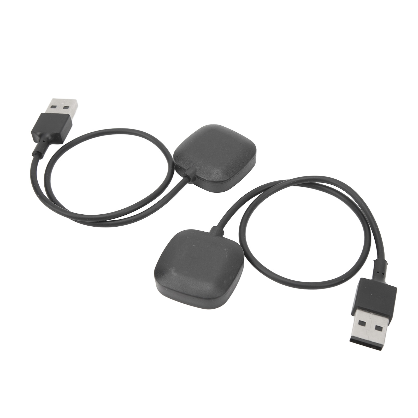 Zwei schwarze USB-Kabel mit quadratischen Gehäusen auf weißem Grund.