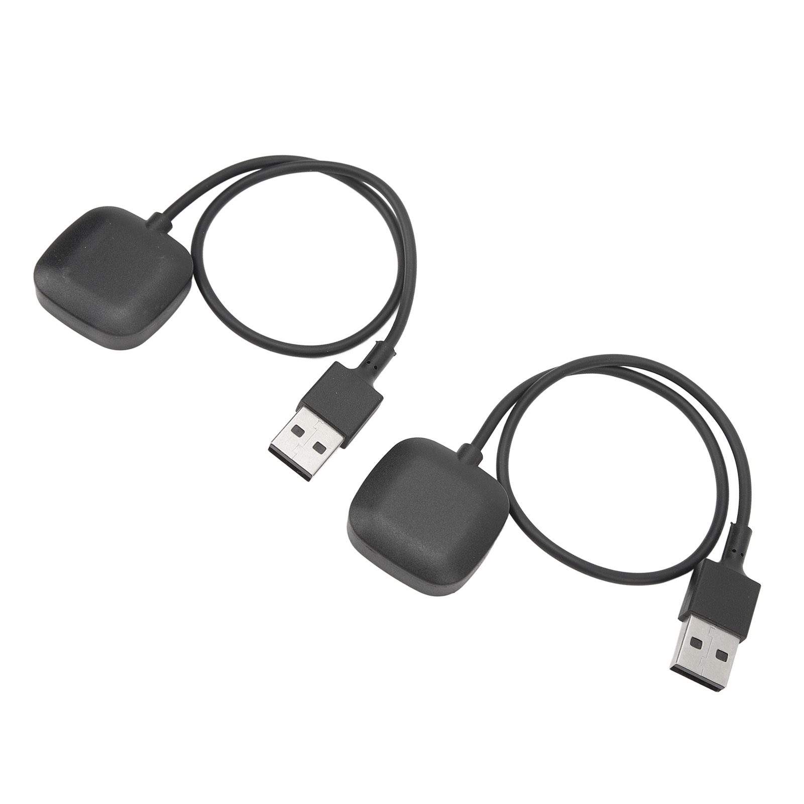 Zwei schwarze USB-Kabel mit quadratischen Gehäusen auf weißem Hintergrund.