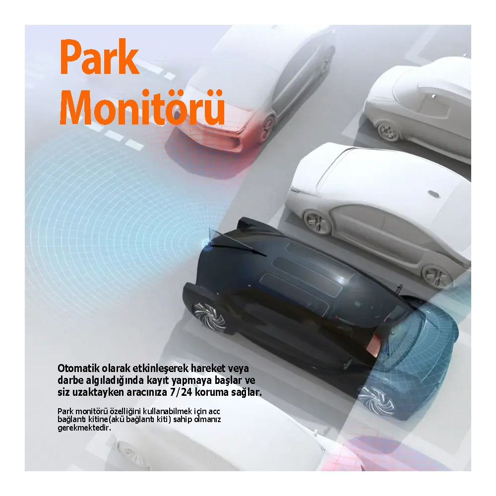 Sensörlü ve Türkçe metinli otoparkta siyah bir araba.