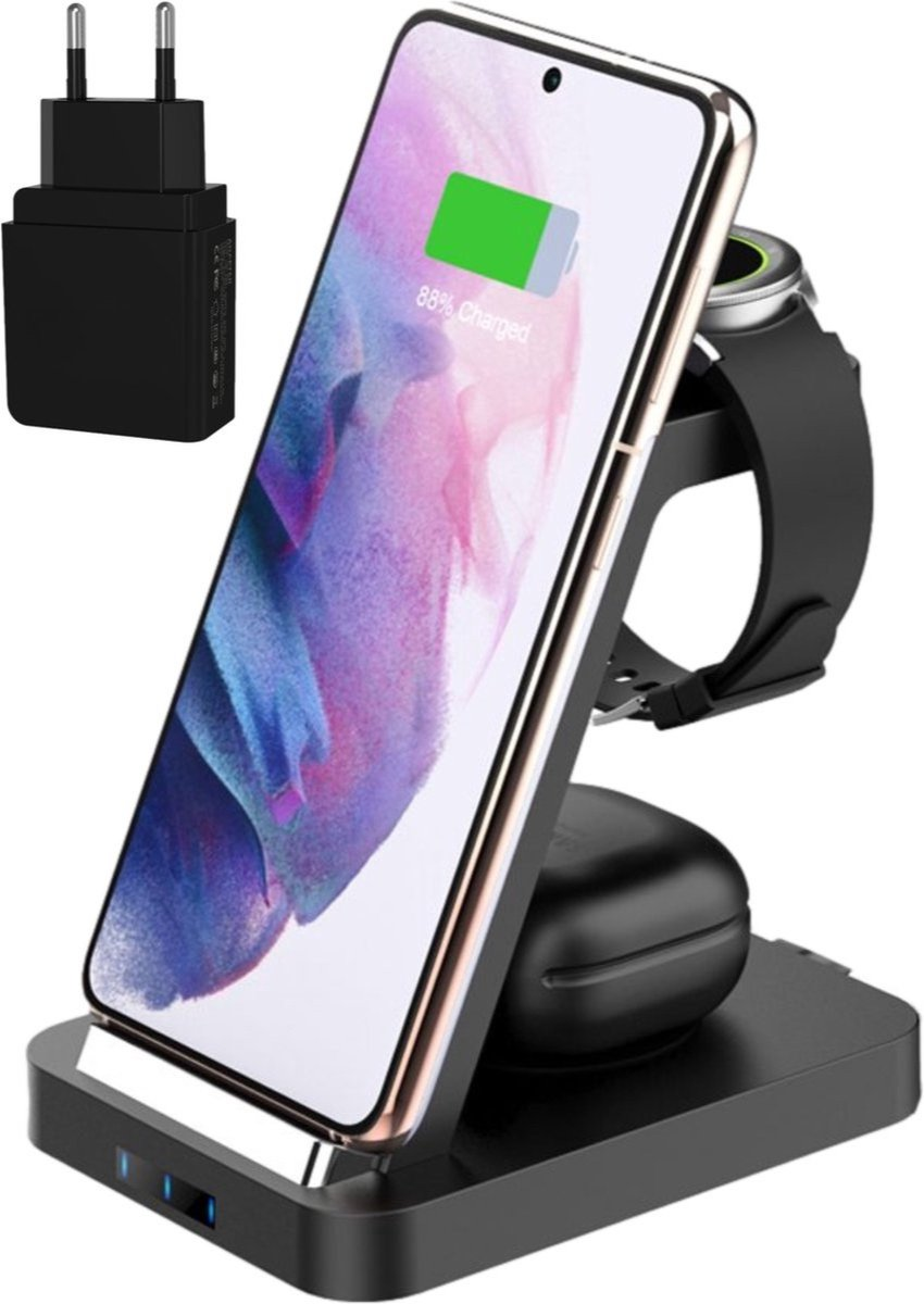 iSetchi 3-in-1 15W – Qi Oplaadstation met Snelladen – Voor Smartphone, Smartwatch & Oordopjes Oplaadstation