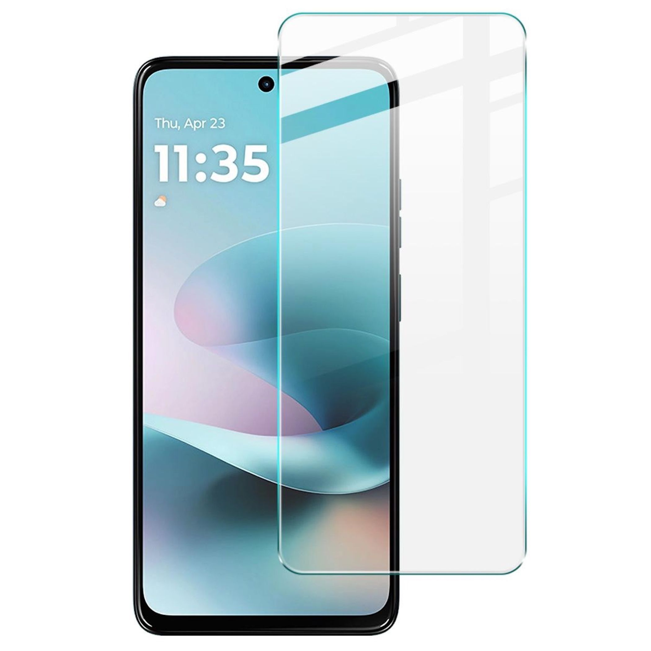 Ein Smartphone mit einem Schutzglas, das leicht über dem Bildschirm positioniert ist.