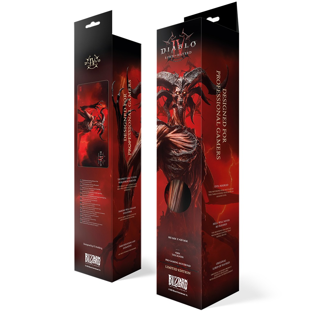 Diablo IV Lord of Hatred Gaming-Mauspad in roter und schwarzer Sammler-Verpackung.