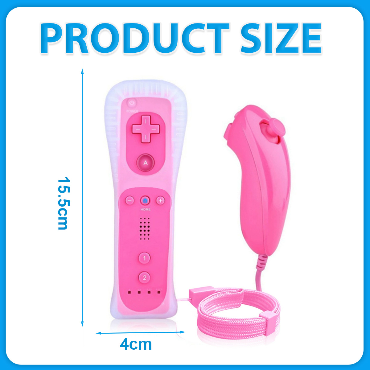 Rosa Wii-Controller-Set mit 15.5cm Höhe und 4cm Breite.