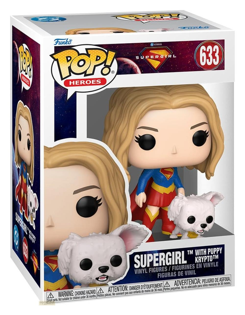 Figura de vinilo Funko Pop Supergirl con el perro Krypto en su caja.
