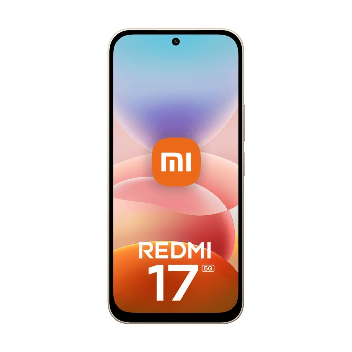 Ein Smartphone zeigt das Redmi 17 5G Logo auf einem bunten abstrakten Hintergrund.