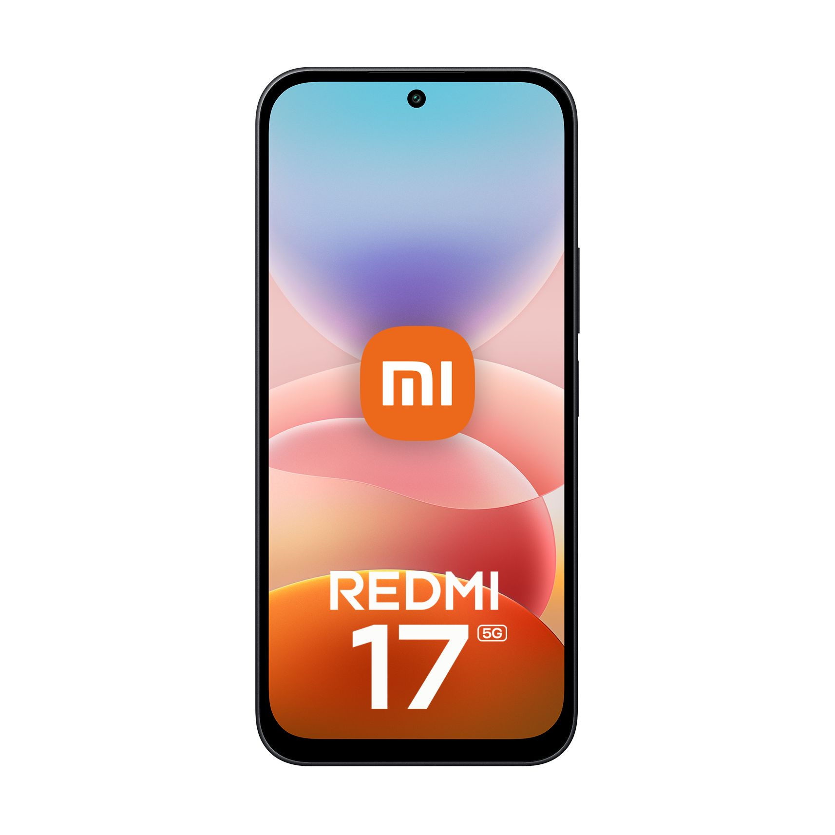 Ein schwarzes Smartphone zeigt den Bildschirm mit dem Xiaomi-Logo und dem Schriftzug Redmi 17 5G.