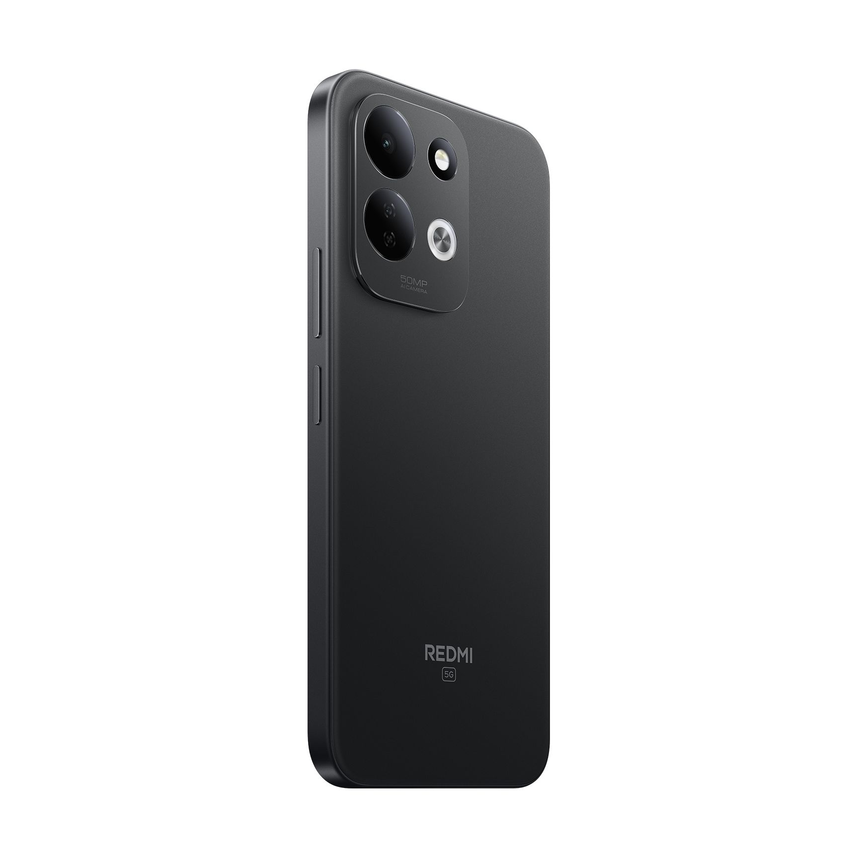 Ein schwarzes Redmi-Smartphone mit Dual-Kamera auf der Rückseite und dem Redmi-Logo.