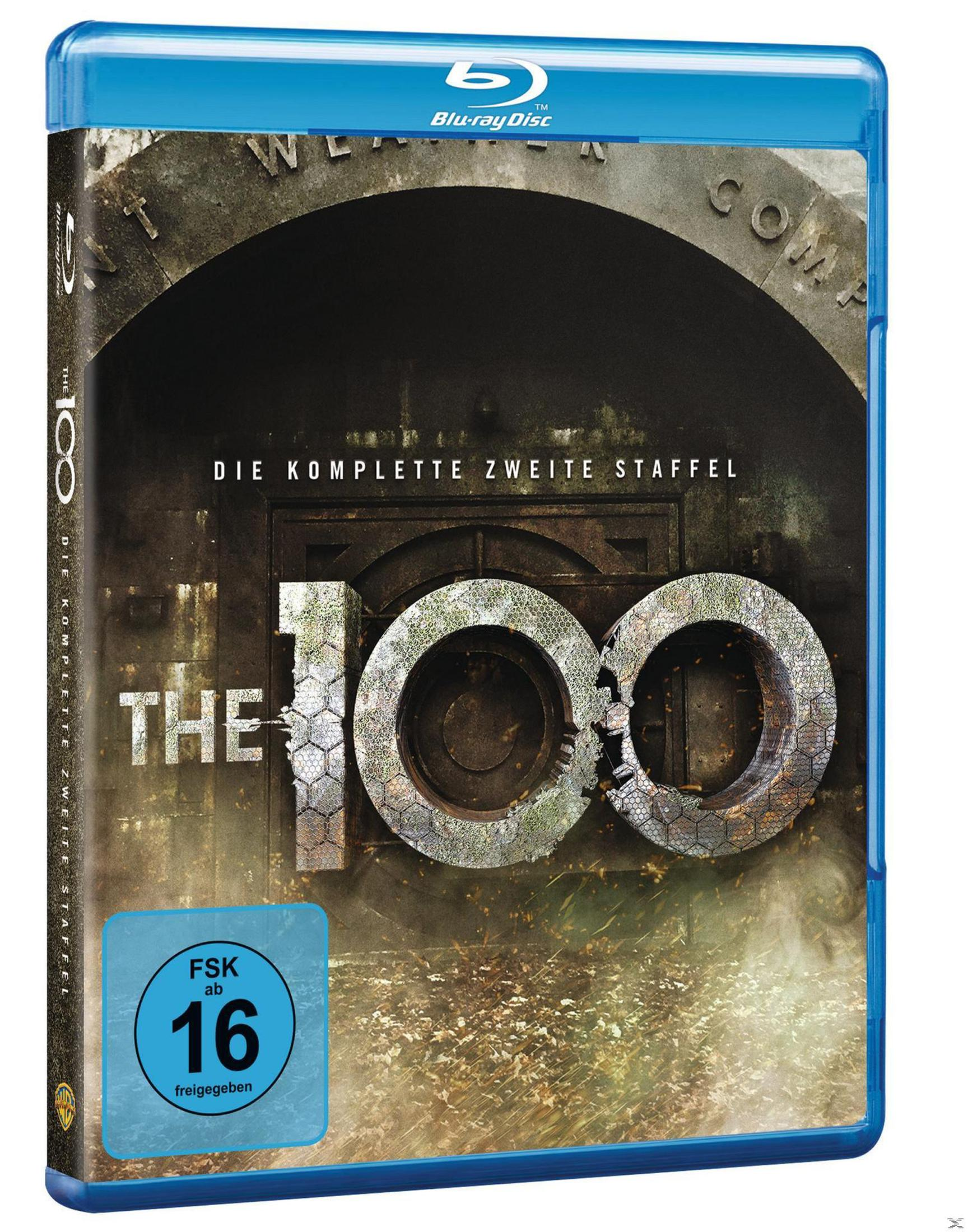 Blu-ray-Hülle von The 100 Staffel 2 mit stählernen Zahlen und einem Bunker im Hintergrund.