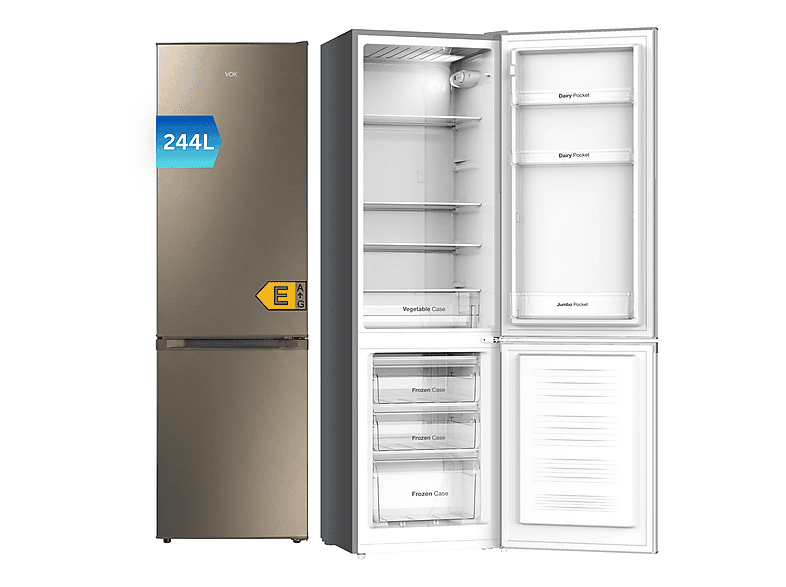 Frigorífico combi - VOK EVR-244DEI, Puertas Reversibles, Capacidad 244 l, Altura 180 cm, Inox