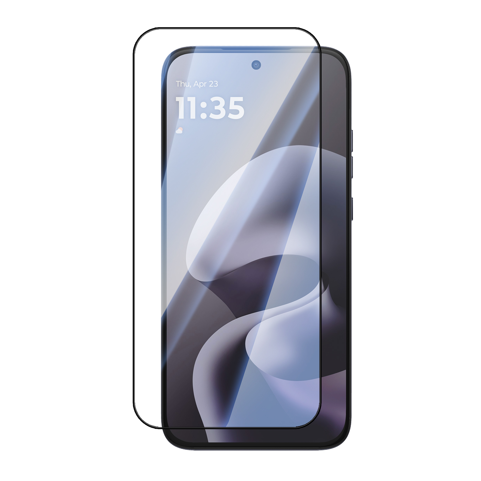 Un teléfono inteligente con un protector de pantalla transparente colocado ligeramente encima.