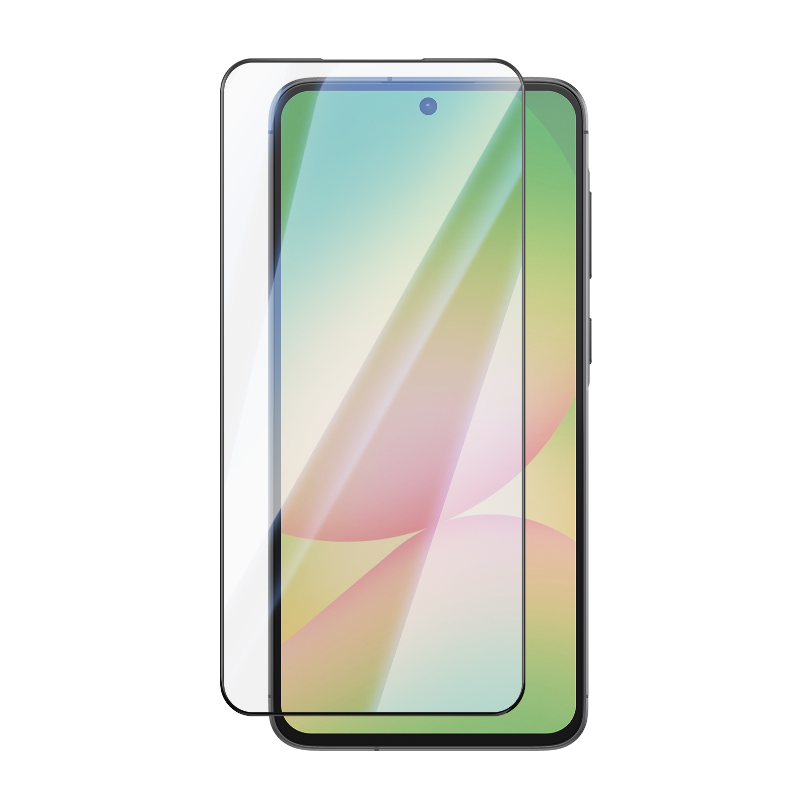 Uno smartphone con una pellicola protettiva in vetro parzialmente rimossa.