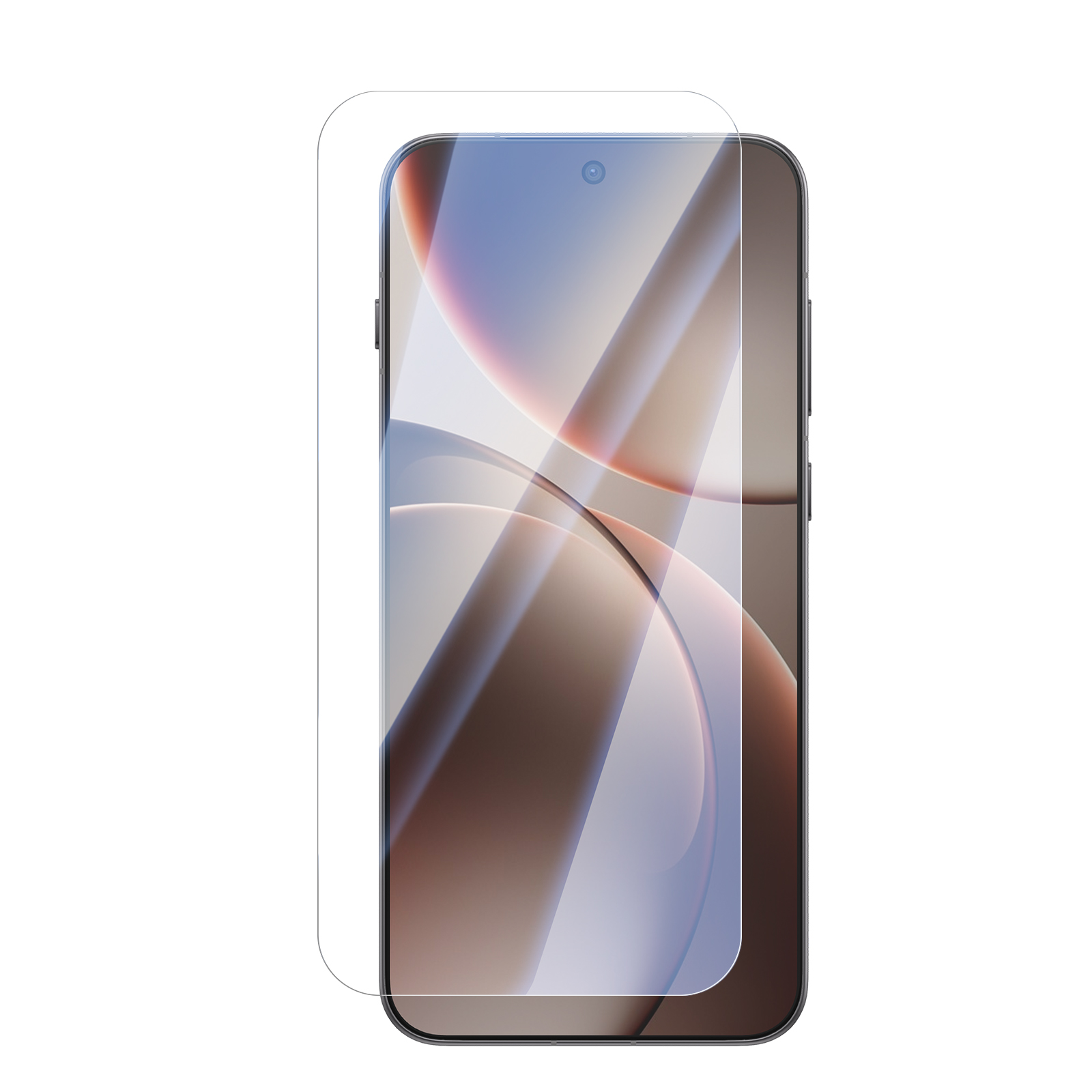 Teléfono inteligente negro con un protector de pantalla transparente alineado sobre su pantalla iluminada.