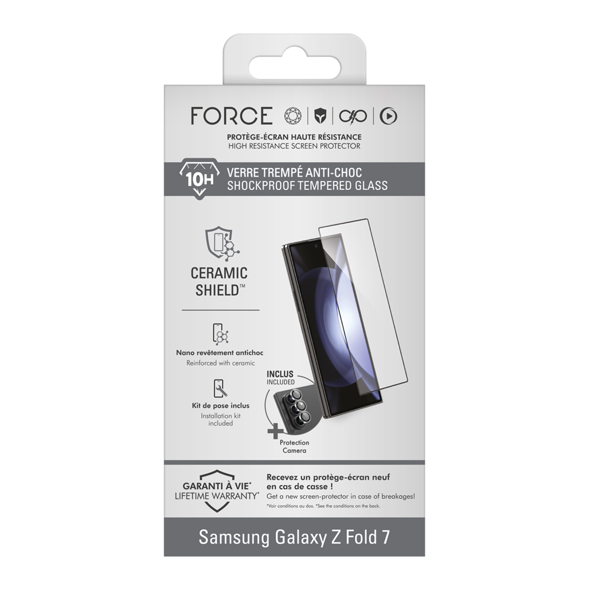 Confezione di pellicola protettiva Samsung Galaxy Z Fold 7 con dettagli.