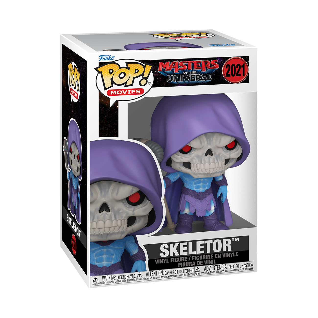 Figura de vinilo Funko Pop de Skeletor de Masters del Universo dentro de su caja.
