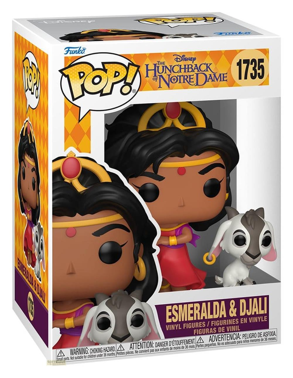 Caja Funko Pop de Esmeralda y Djali de El jorobado de Notre Dame con figuras de vinilo.