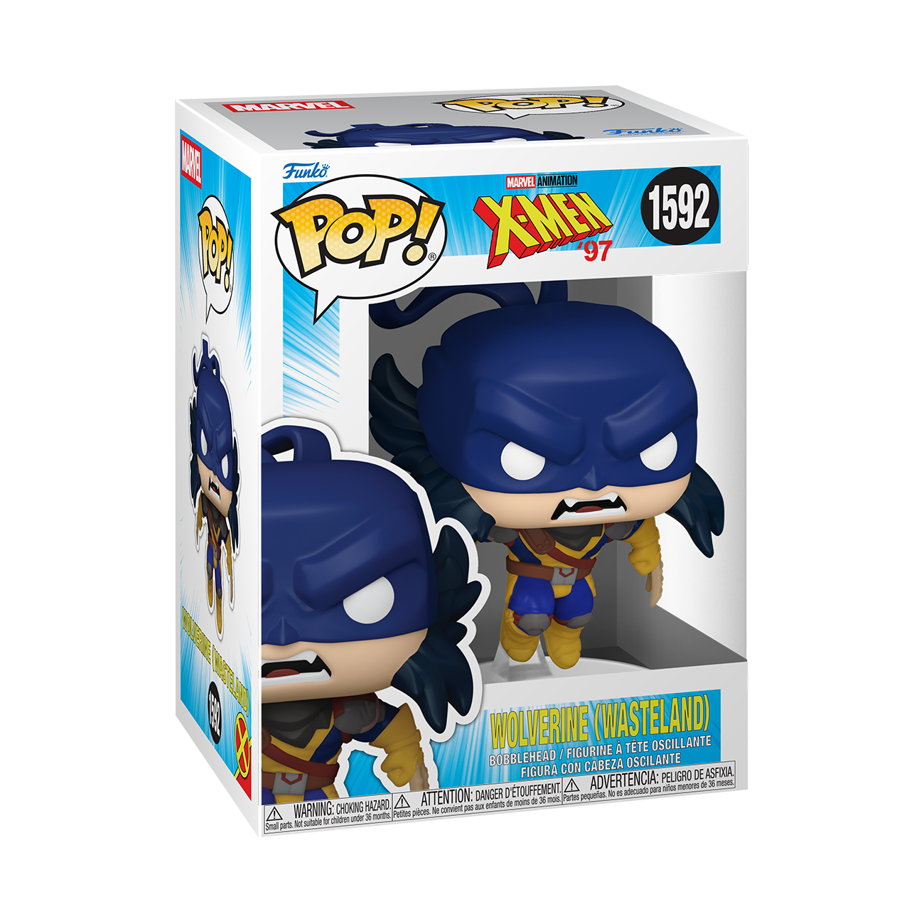 Figura de vinilo Funko Pop de X-Men 97 Wolverine (Wasteland) dentro de su caja de coleccionista.