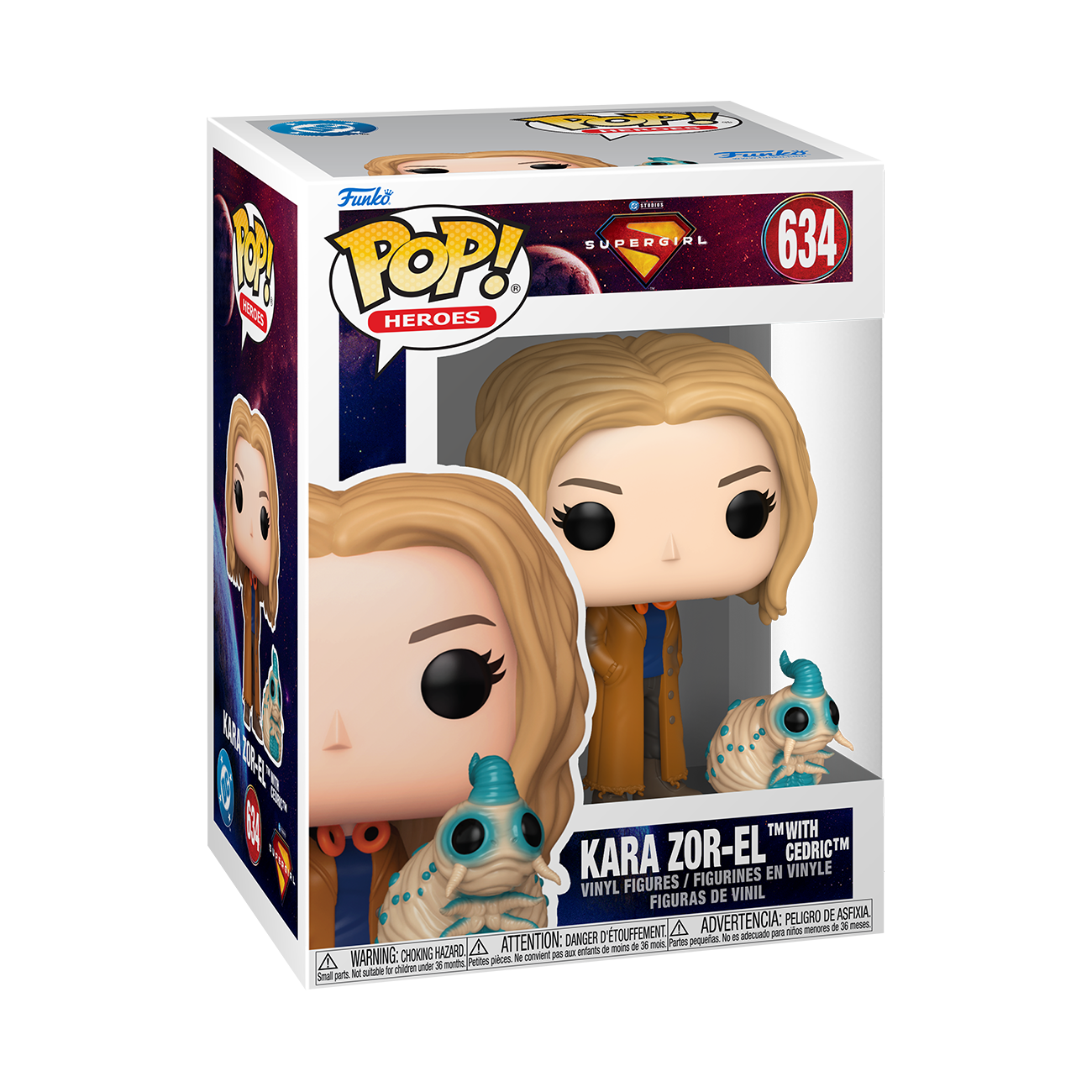 Figura Funko Pop de Kara Zor-El con Cedric en caja.