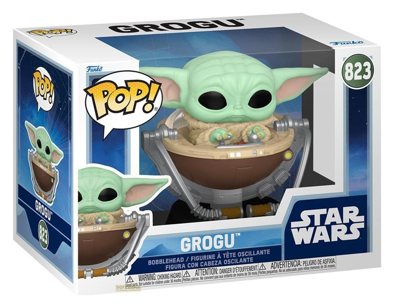 Figura de vinilo Funko Pop de Star Wars Grogu en caja de coleccionista.