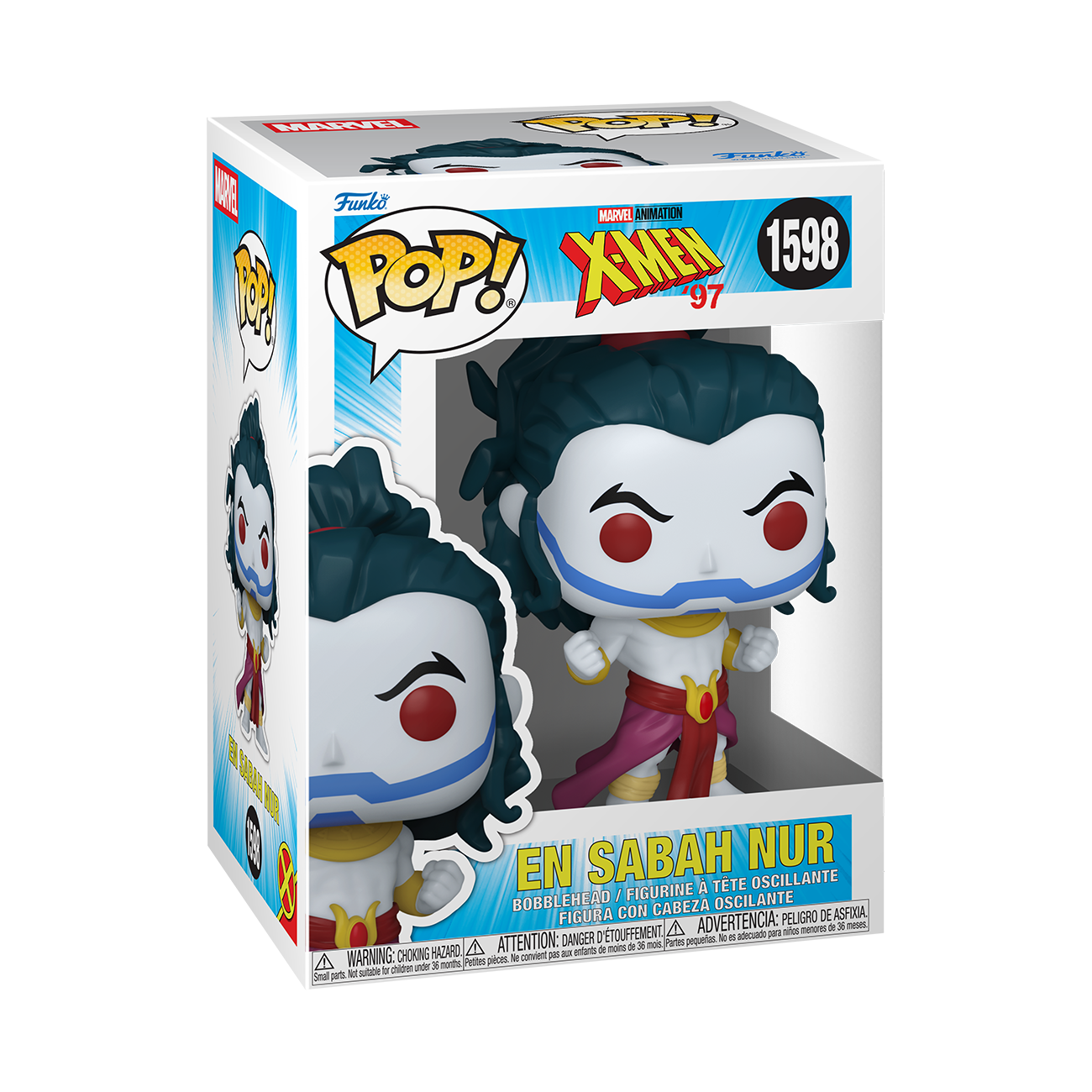 Figura de vinilo En Sabah Nur Funko Pop en su caja, con la marca X-Men 97.