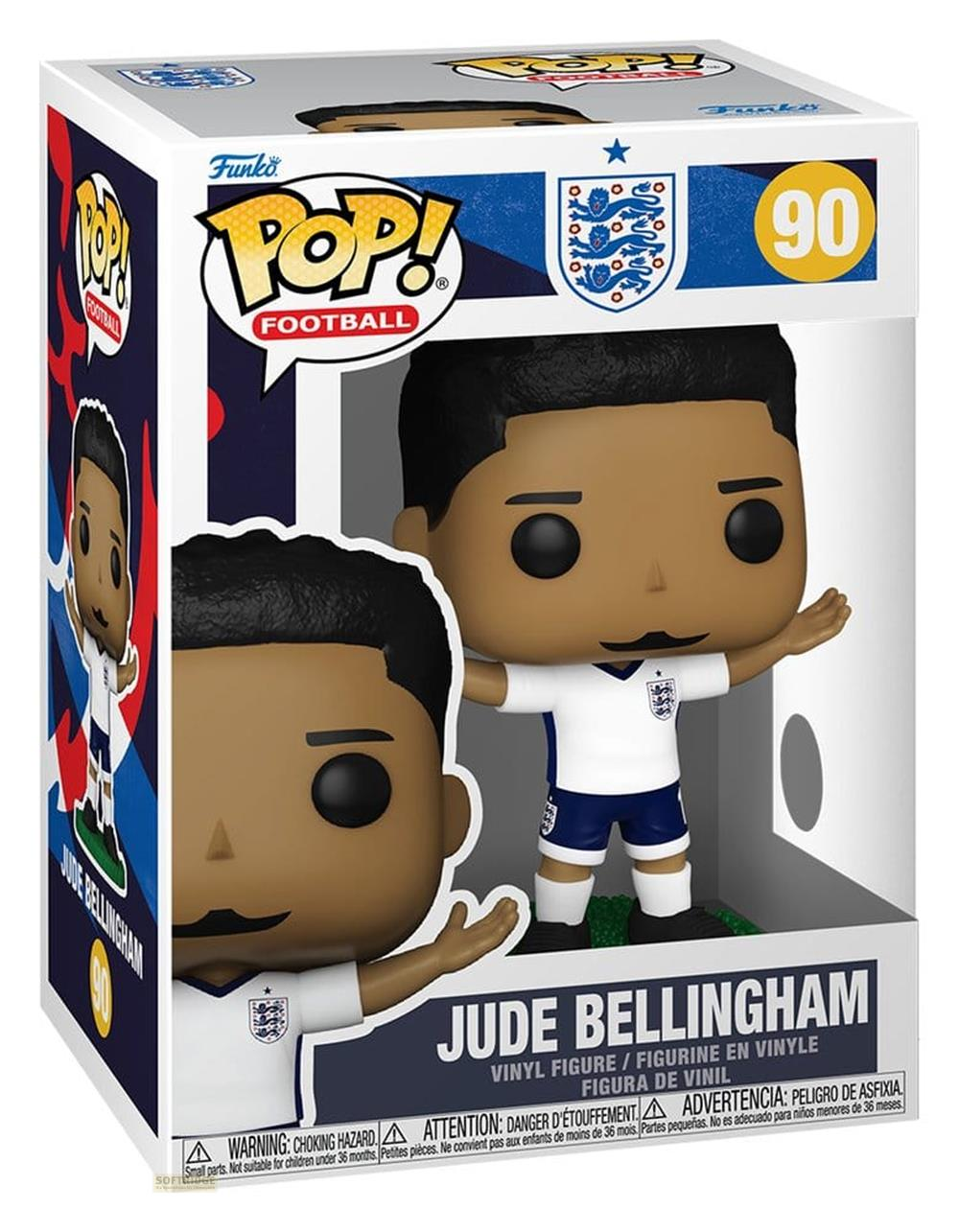 Figura de vinilo Funko Pop de Jude Bellingham en su caja, vistiendo el kit de la selección de Inglaterra.