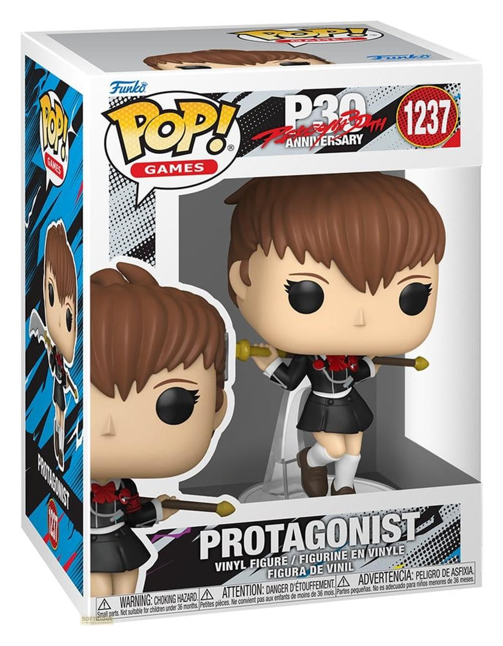 Una figura de vinilo Funko Pop! del protagonista con pelo castaño en su caja.