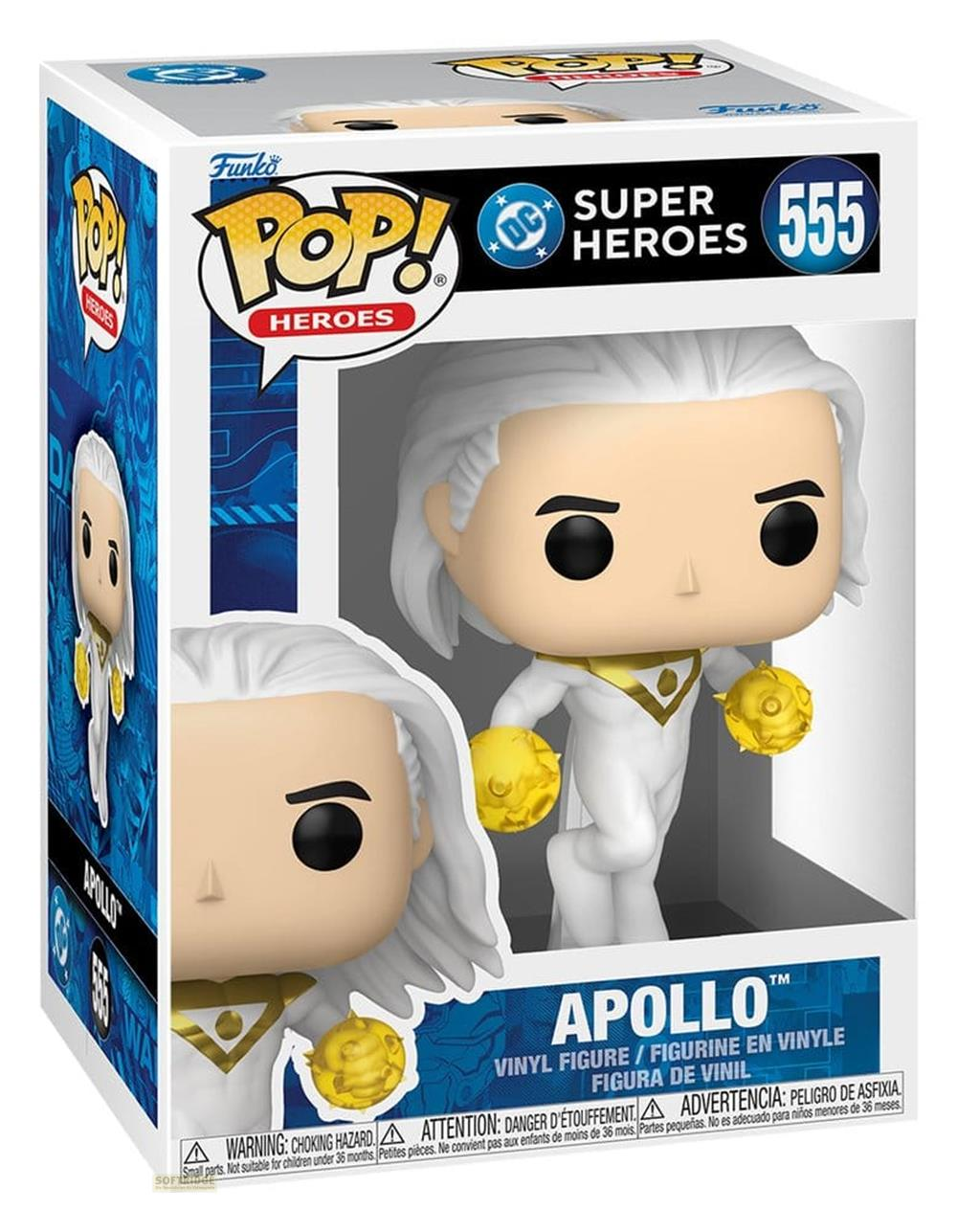Figura de vinilo Funko Pop de Apollo de DC Super Heroes número 555 en caja.