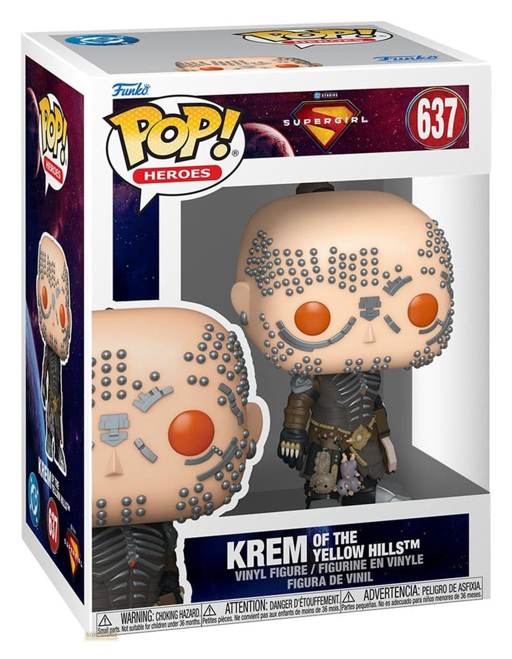 Figura Funko Pop de Krem of the Yellow Hills en su caja, con tachuelas metálicas en la cara y armadura oscura.