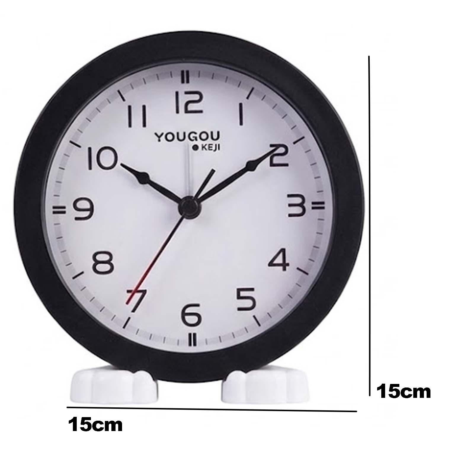 Reloj de mesa negro con esfera blanca y patas, de 15x15 cm.