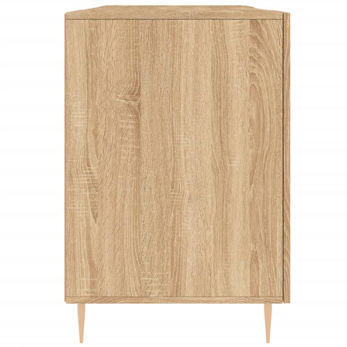Ein hölzernes Sideboard mit heller Holzmaserung und vier schlanken, hellen Beinen auf weißem Hintergrund.