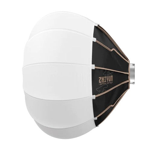 Un softbox a lanterna Zhiyun bianco e nero su sfondo bianco.