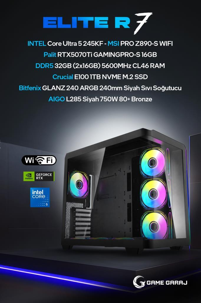 RGB fanlı ve yukarıda teknik özellikleri listelenen siyah oyun bilgisayarı.