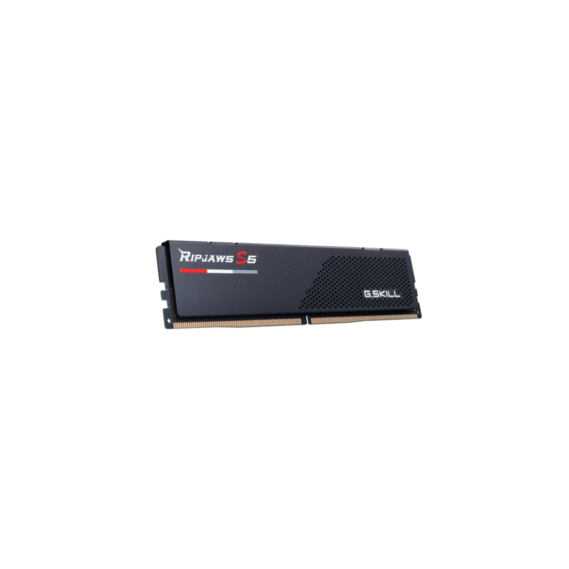 Ein schwarzes G.Skill Ripjaws S5 RAM-Modul auf weißem Grund.