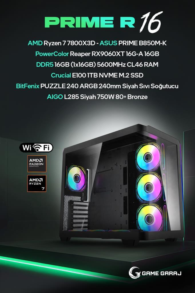 Karanlık arka planda RGB fanlı ve AMD işlemcili oyun bilgisayarı.