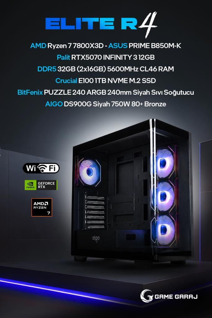 RGB fanlı ve tam bileşen özelliklerine sahip siyah Elite R4 oyuncu kasası.