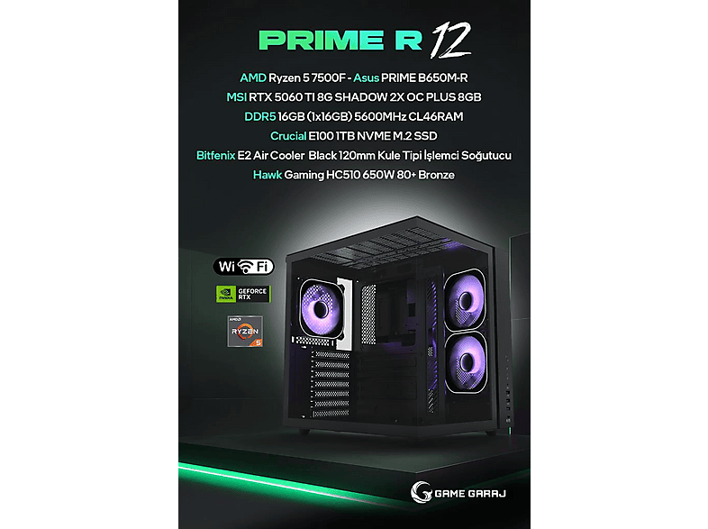GAME GARAJ Prime R12 8GB RTX5060Ti OEM Paket AMD Ryzen 5 7500F 16