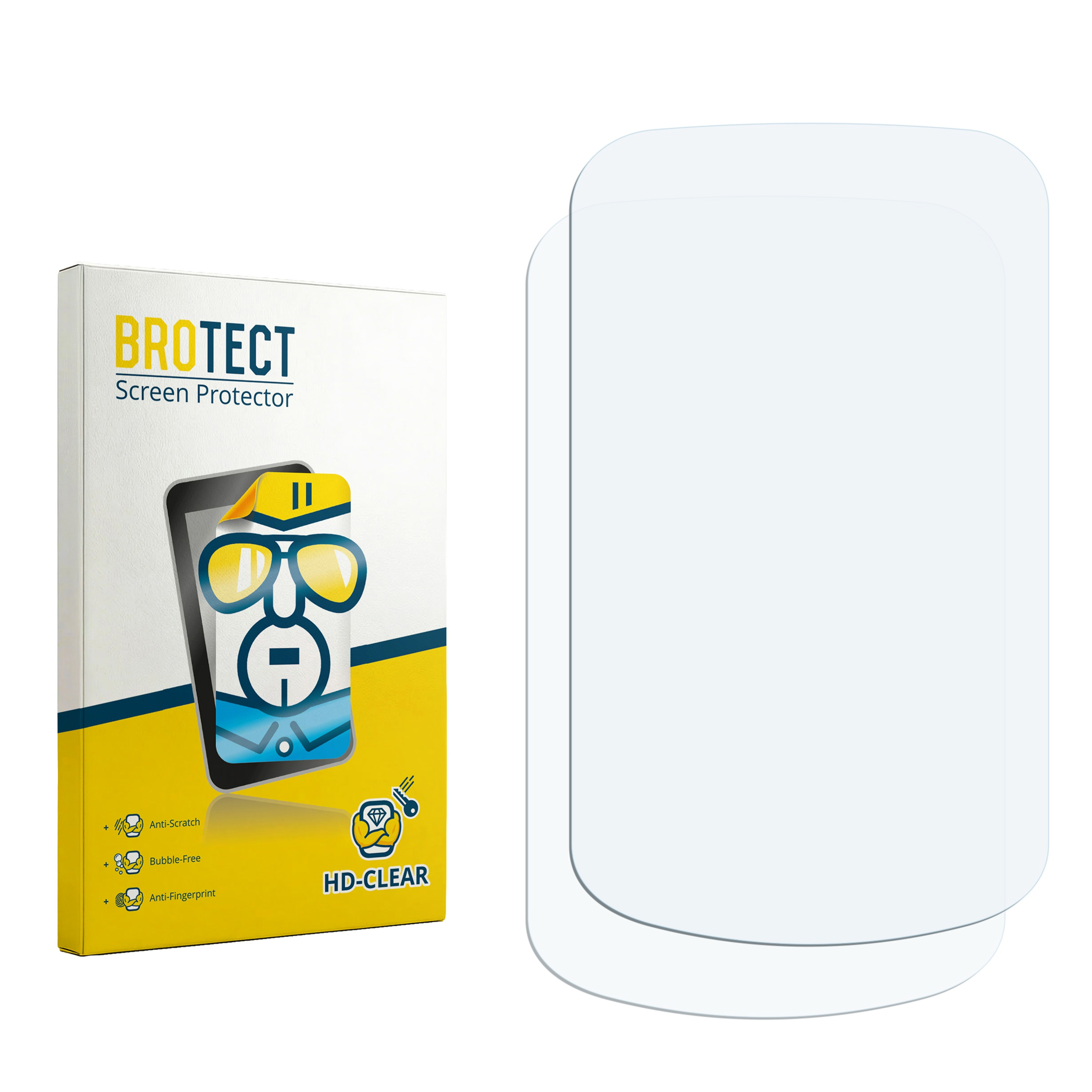 BROTECT HD-Clear Display-Schutzfolie und Verpackung mit Cartoon-Männchen.