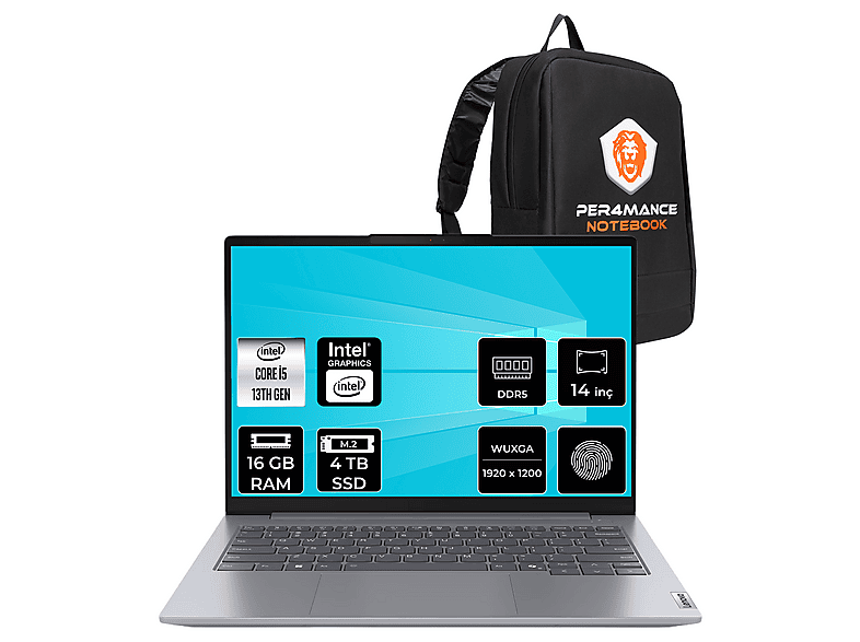 LENOVO TB 14 Gen 8 FHD+ 21SG00L8TXP310 Intel Core i5-13420H 16 GB RAM 4 TB SSD 14 inç FreeDOS Laptop+Çanta Gri